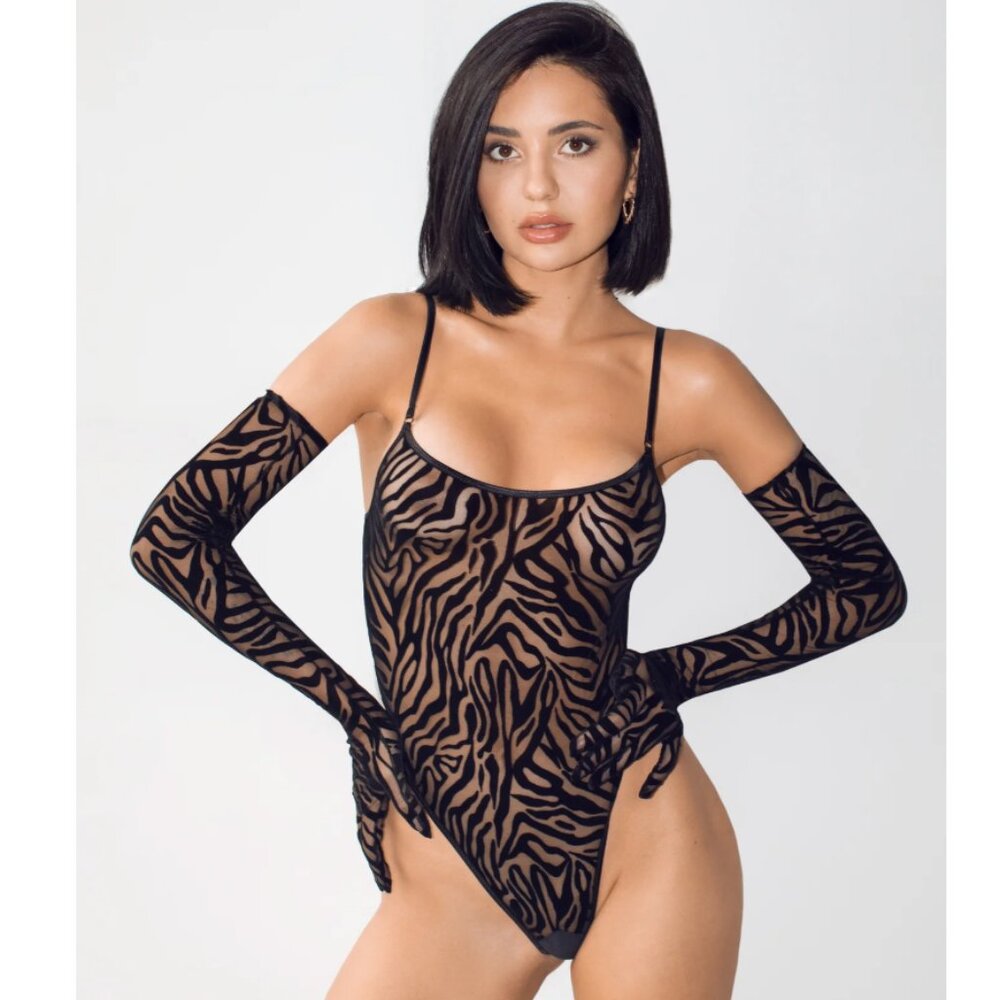 Perilla Lingerie Kylie Bodysuit Sheer/Black ***NWT***